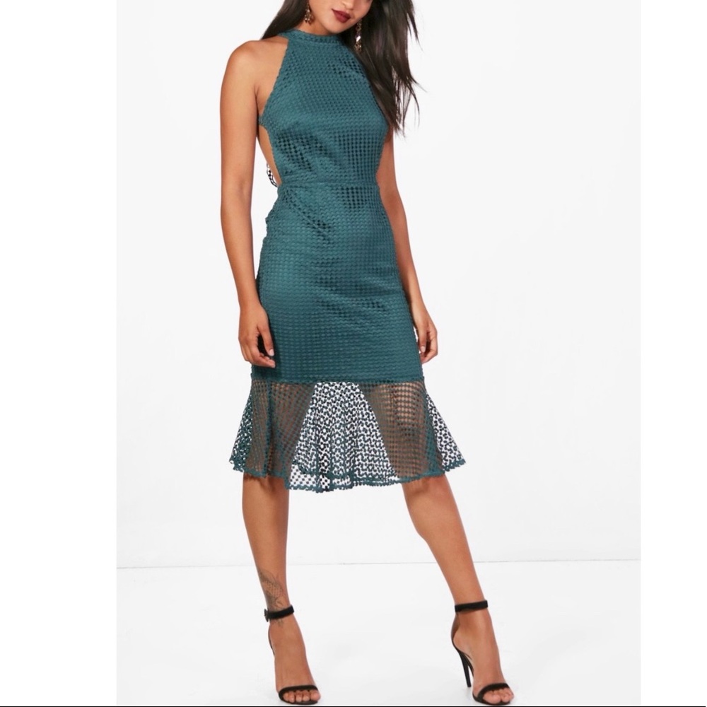 LACE OPEN BACK MIDI DRESS